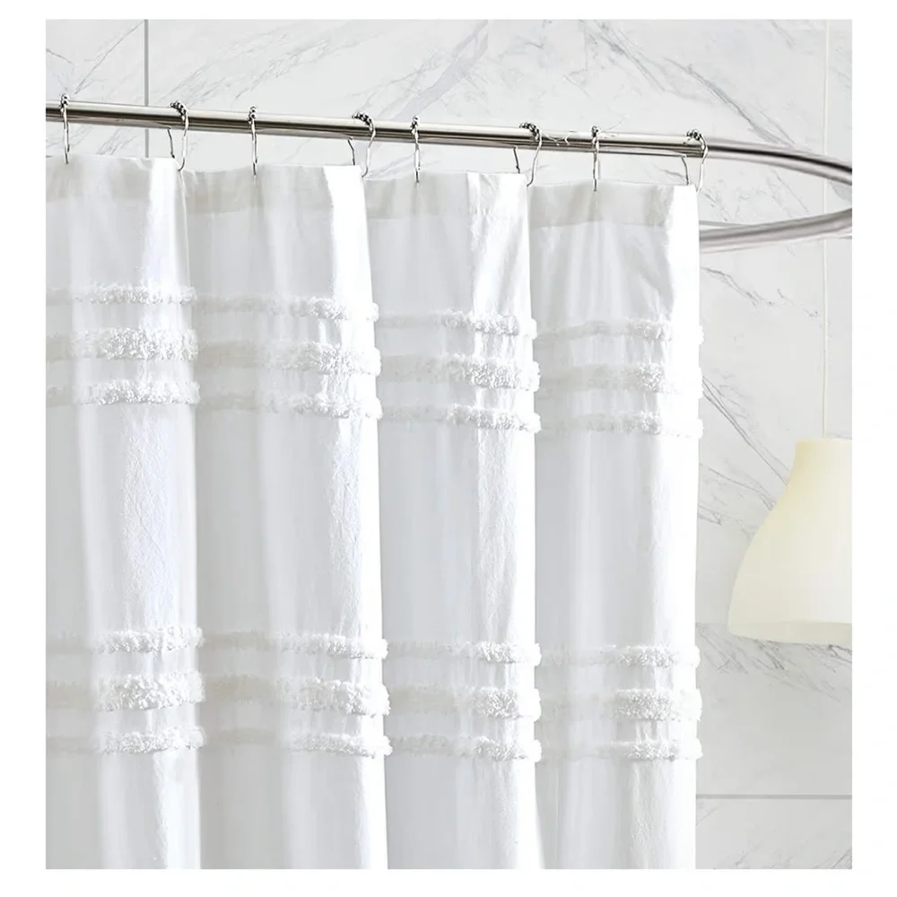 🍃🦋 Chenille White Diamond Shower Curtain - Classic Bath Style